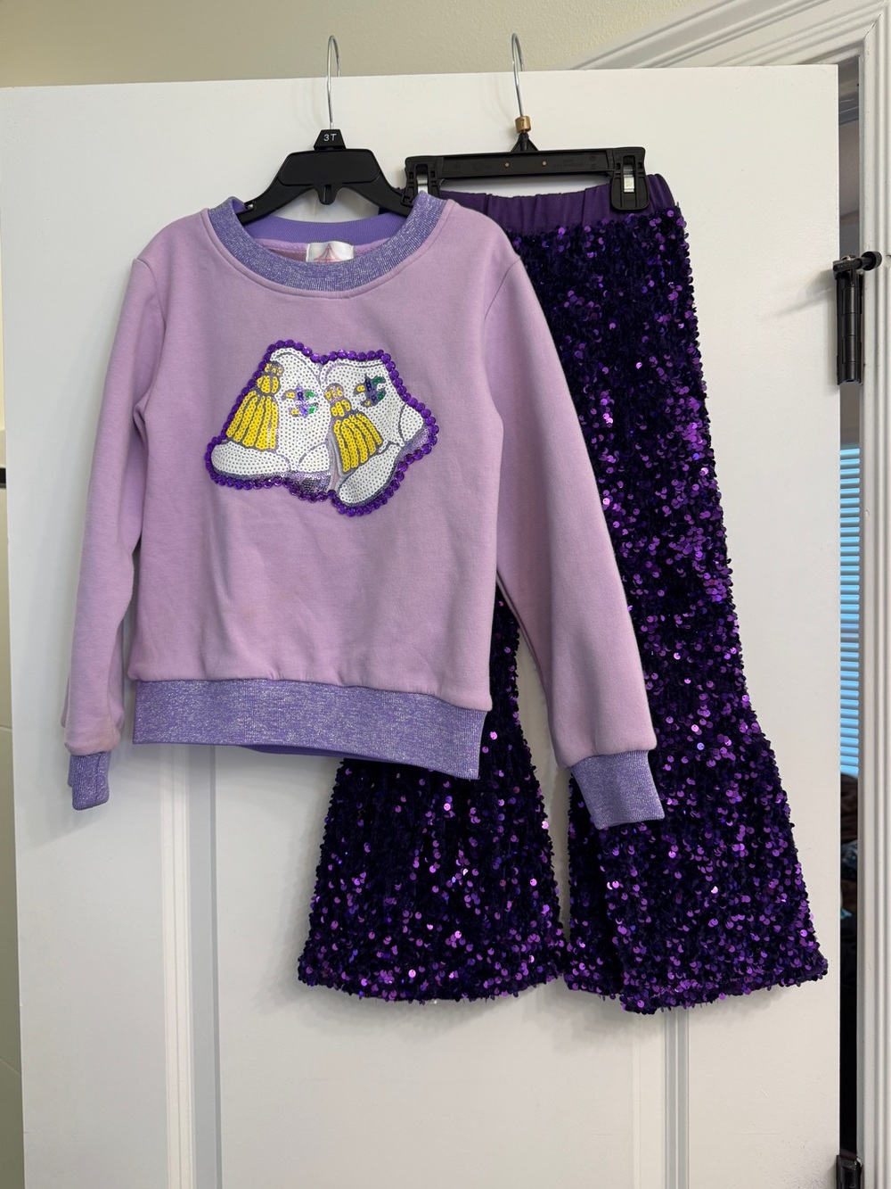 Girls Purple Sequin Cowboy Boot Bell Bottom Outfit Boutique